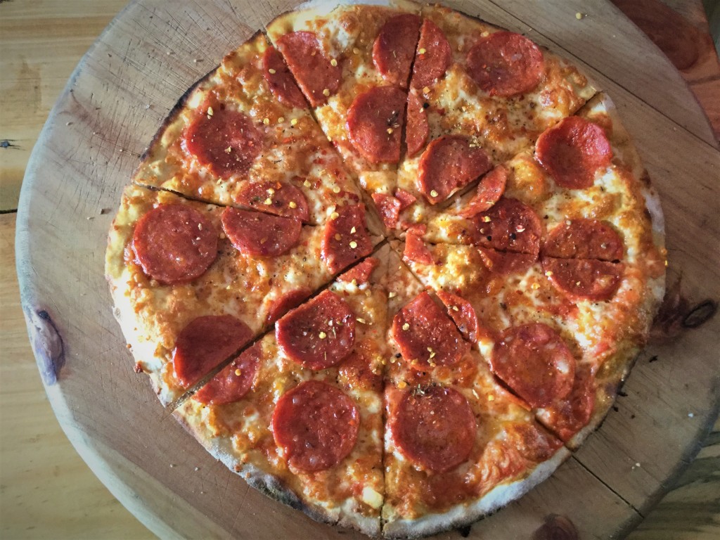 Open kitchen pepperoni pizza