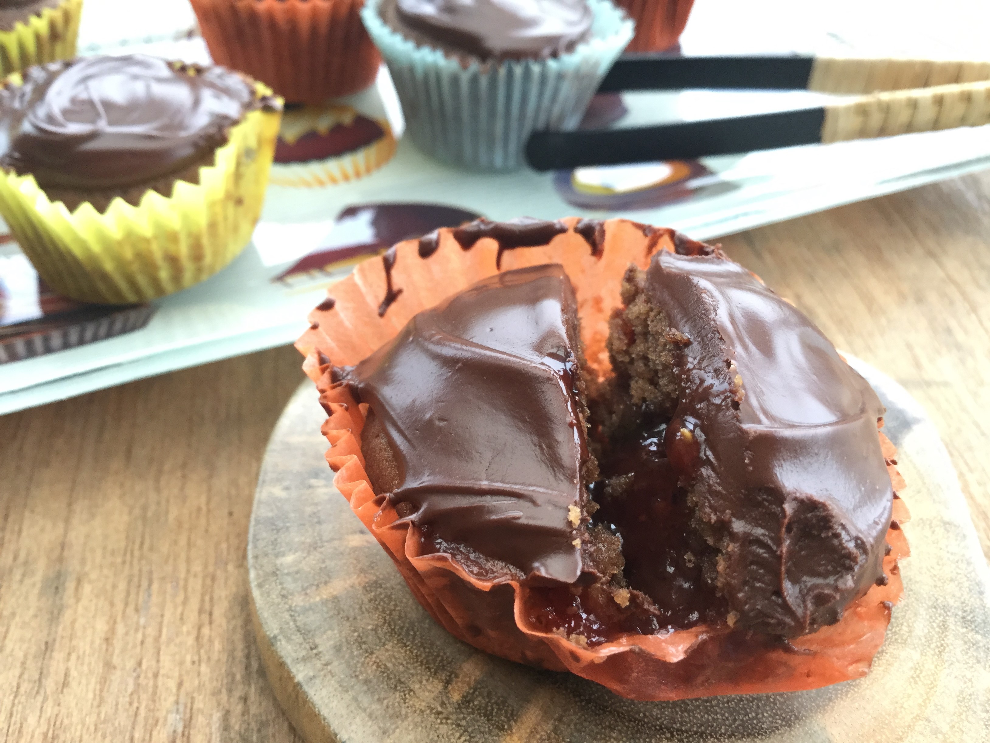 Chocolate cupcakes with a jam filling
